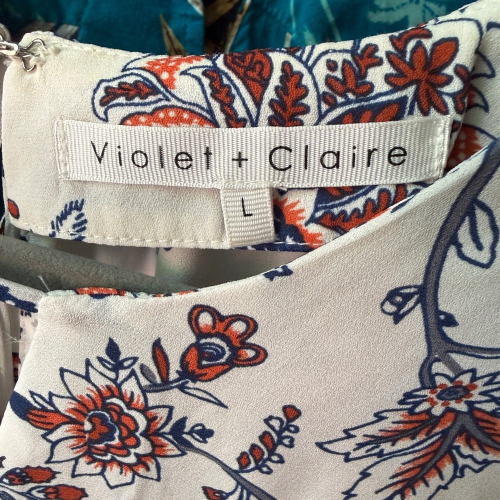 EUC Violet & Claire Floral Paisley Sleeveless Blouse White Large Keyhole Back - Picture 3 of 9